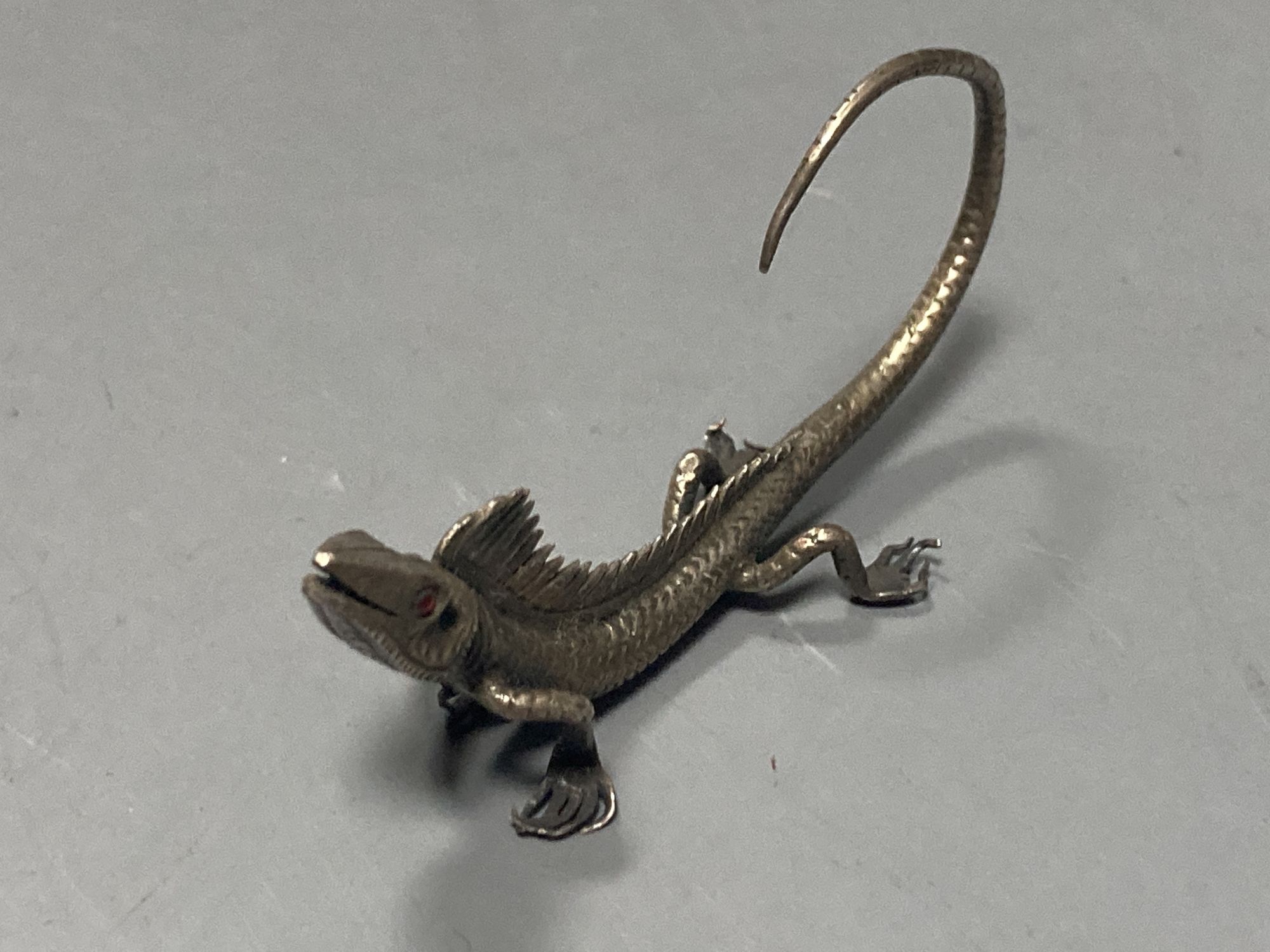 Five Indian? white metal miniature models of insects etc. including lizards, centipede and a scorpion, largest 87mm.